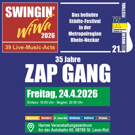 Titelbild zur Veranstaltung ZAP GANG - 35 Jahre Musik @ SWIWA 2026