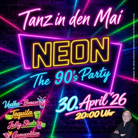 Titelbild zur Veranstaltung TANZ IN DEN MAI – NEON 90's PARTY